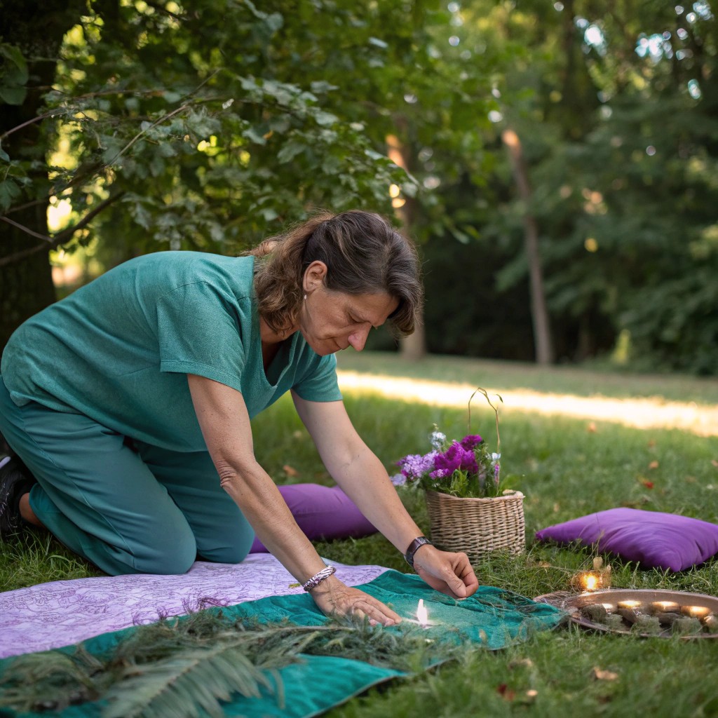 Person doing a grounding exercise outdoors